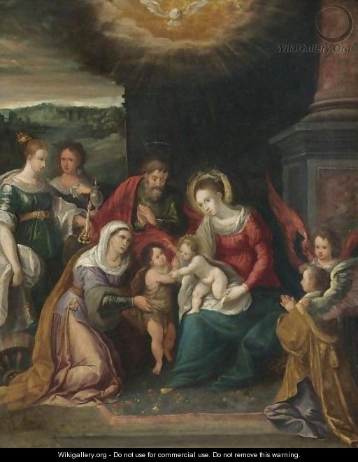 The Holy Family With The Infant Saint John The Baptist And Saints Elizabeth, Catherine Of Alexandria And Mary Magadelene - (after) Frans II Francken