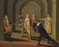 A Loggia With Actors From The Commedia Dell'Arte - French School