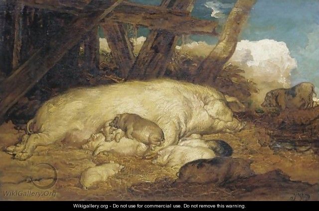 A Sow With Piglets - James Ward
