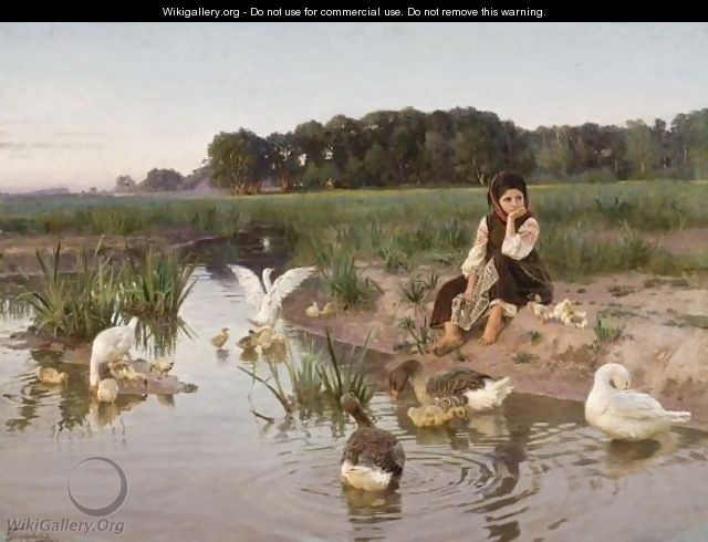 Ukrainian Girl Tending Geese - Nikolai Kornilievich Bodarevsky