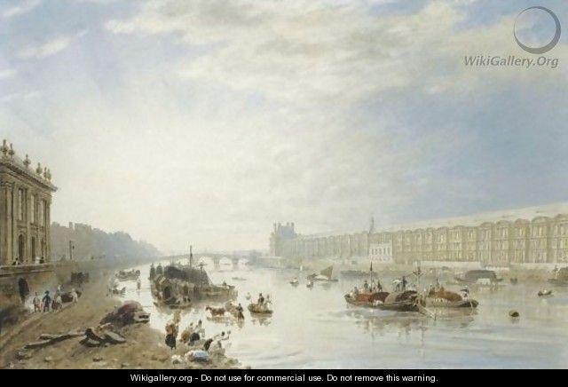The Seine, Looking Towards The Louvre And The Pont Royal - Frederick Nash