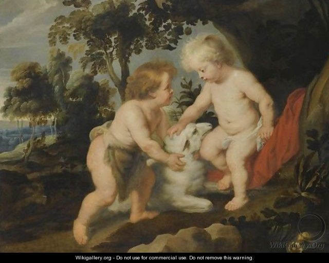 The Infant Christ And St. John The Baptist In A Landscape - (after) Sir Peter Paul Rubens
