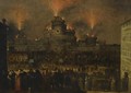 Rome, A View Of Castel Sant'Angelo With Figures Revelling Outdoors, With Fireworks And A Catherine Wheel Above Them - Louis de Caullery