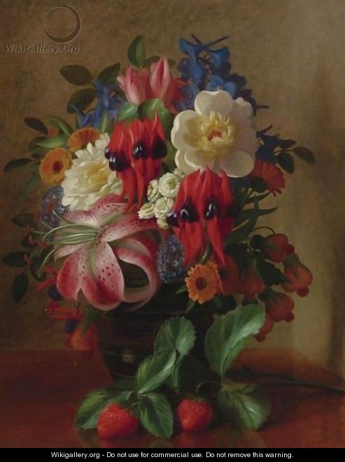 Still Life With Flowers And Strawberries - George Henry Hall