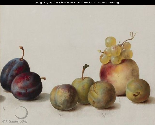 Still Life Plums, Peach And Grapes - Helen Searle Pattison