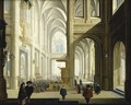 The Interior Of A Gothic Cathedral, With Numerous Elegant Figures, And Women Listening To A Bible Reading - Dirck Van Delen