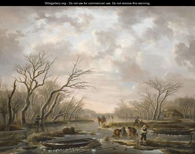 Winter Landscape With Skaters On A Frozen Canal - Andries Vermeulen
