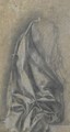 Study Of Drapery On A Kneeling Female Figure Seen From Behind, Her Sketched Head Turned To The Right In Profile - Florentine School