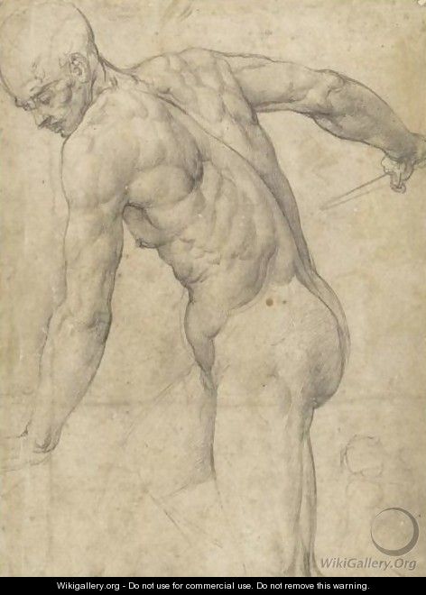 A Male Nude Holding A Dagger, With A Subsidiary - Battista Franco