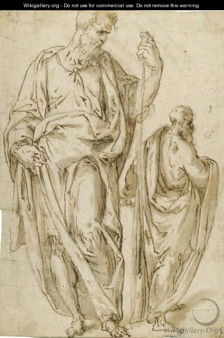 Two Standing Figures, One Holding A Staff In His Left Hand - Aurelio Luini