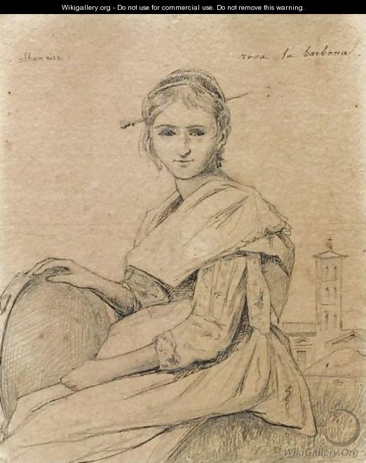 Portrait Of Rosa Holding A Tambourine, A Church In The Background - Jean-Baptiste-Camille Corot