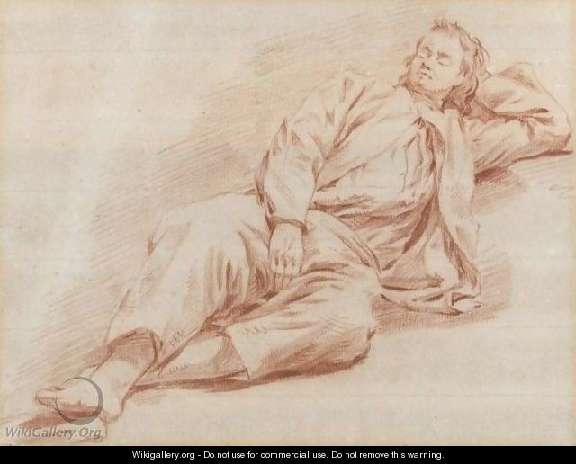 A Young Man Reclining Asleep - (after) Cornelis (Pietersz.) Bega