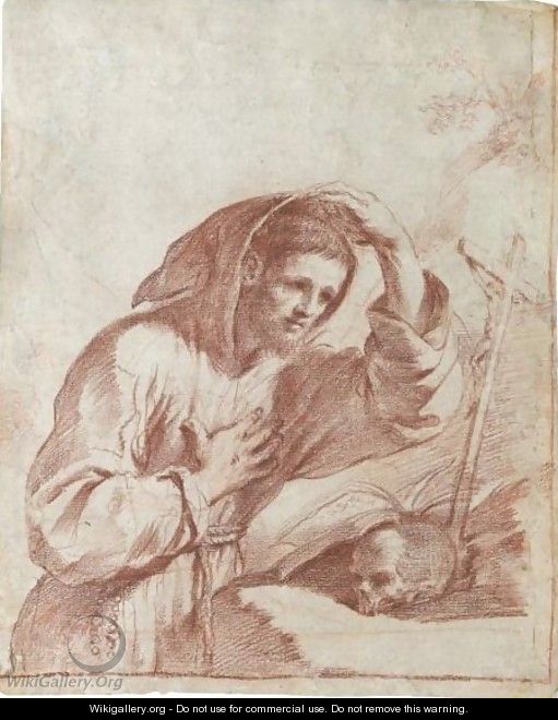 Saint Francis In Contemplation Of A Crucifix - Giovanni Francesco Guercino (BARBIERI)