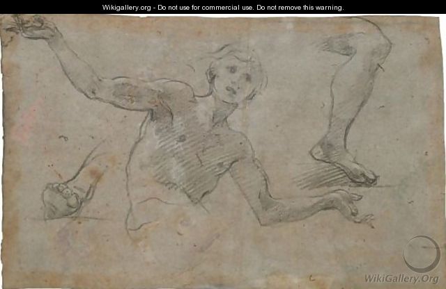 A Sheet Of Studies A Male Figure, Half Length, His Arms Outstreched, And Separate Studies Of A Left Leg And Right Foot - Baldassarre Franceschini