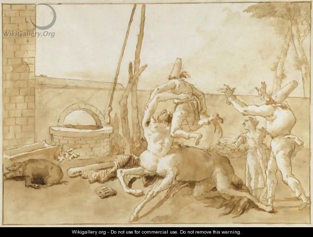 A Centaur Playing With Three Punchinelli - Giovanni Domenico Tiepolo