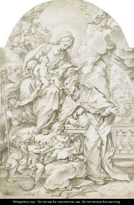 The Madonna And Child Adored By St Liborius - (after) Ludovico Mazzanti