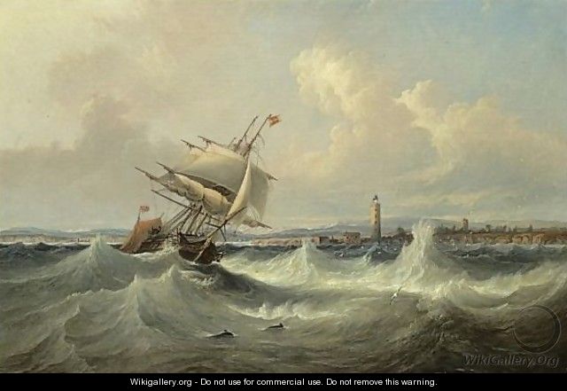 Shipping In Choppy Seas Off A Coastline - John Wilson Carmichael