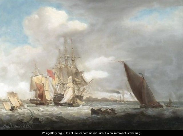 A British Man-Of-War Surrounded By Coastal Craft - Thomas Luny