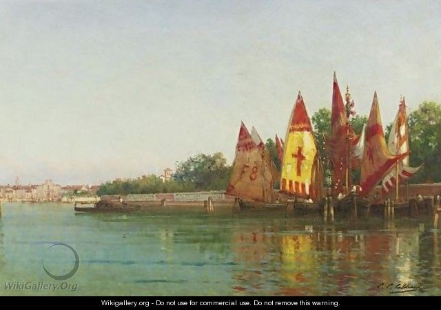 Sailboats In Venice - Charles Clement Calderon