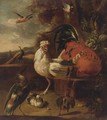 A Cockerel, A Hen, Chicks, A Peacock And Other Birds In A Landscape - (after) Adriaen Van Oolen