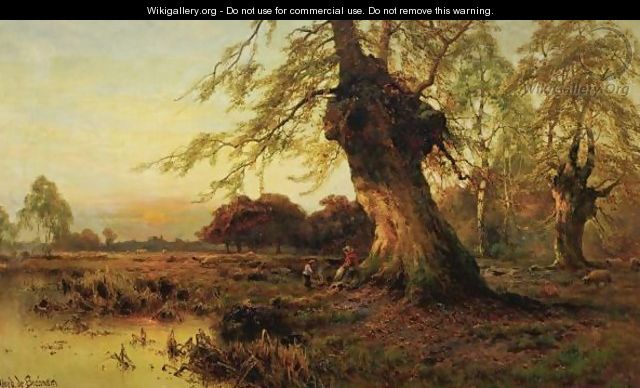 Shepherds At Sunset - Alfred de Breanski