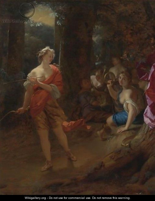 Diana And Her Nymphs In A Clearing - Godfried Schalcken