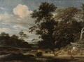 Wooded Landscape With Herd Animals Resting By A Pond - Jacob Salomonsz. Ruysdael