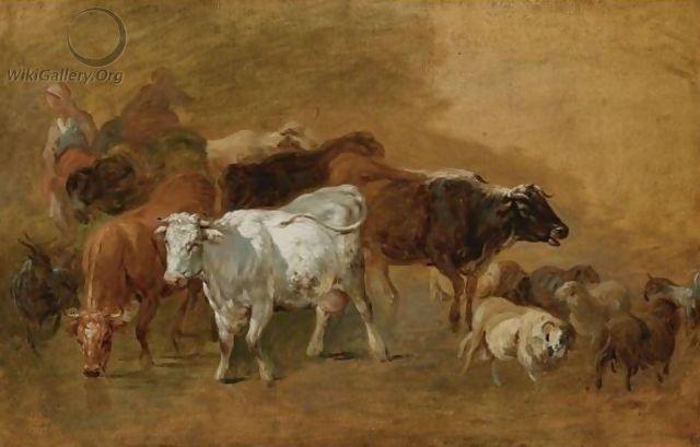 Cattle And Sheep Driven By Peasants - (after) Jean-Baptiste Huet I