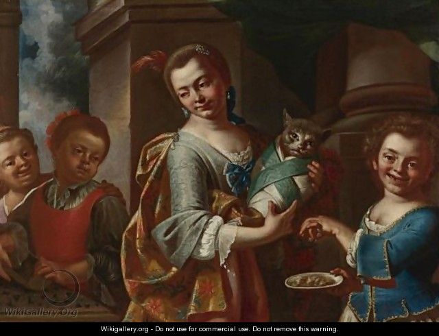 Girls Playing With A Cat - Giuseppe Bonito