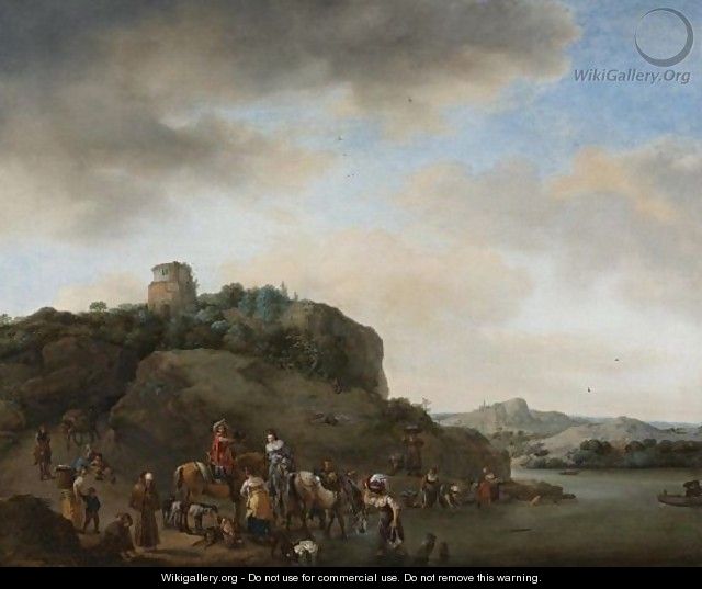 Landscape With A Hawking Party Stopped By A River - Philips Wouwerman