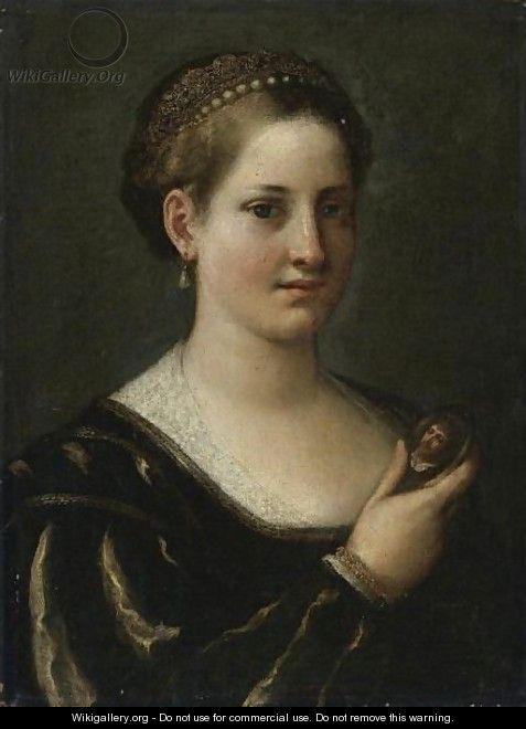 Portrait Of A Lady With A Miniature Of Her Husband - Emilian School