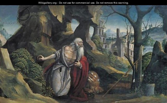 Saint Jerome In A Rocky Wooded Landscape - Defendente Ferrari