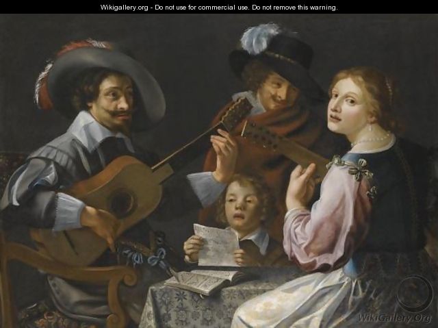 A Concert With Figures Making Music - Flemish School
