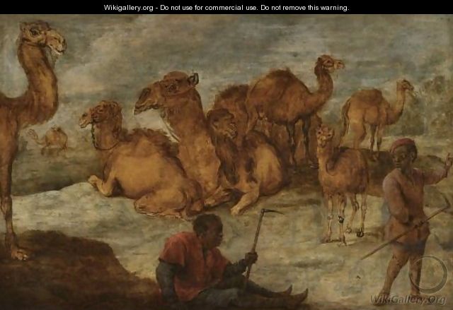 A Landscape With Camels And Two Black Figures - Belgian Unknown Masters