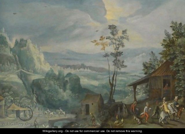 An Extensive Landscape With Villagers In The Foreground - Anton Mirou