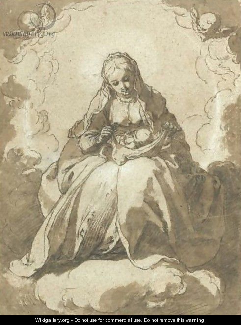 The Madonna Seated On The Crescent Moon, The Christ Child On Her Lap - Abraham Bloemaert