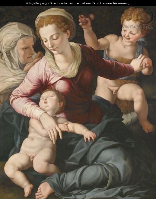 Madonna And Child With St. Anne And Infant St. John The Baptist - (after) Agnolo Di Cosimo