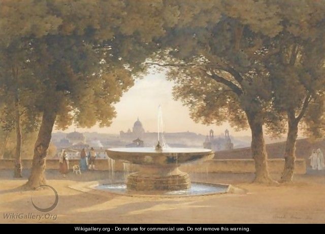 The Fountain Of Villa Medici, Rome, At Sunset - Hermann David Salomon Corrodi