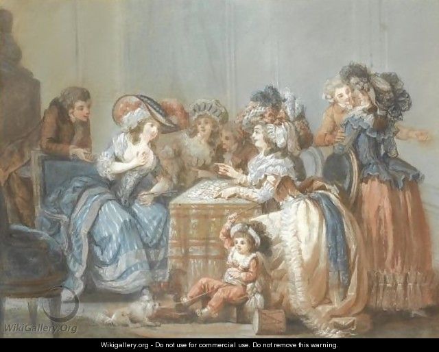 An Elegant Party Around A Table, Watching A Lady Having Her Fortune Told With Cards - Francois Louis Joseph Watteau