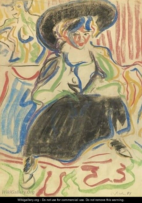 Seated Girl With A Hat - Ernst Ludwig Kirchner