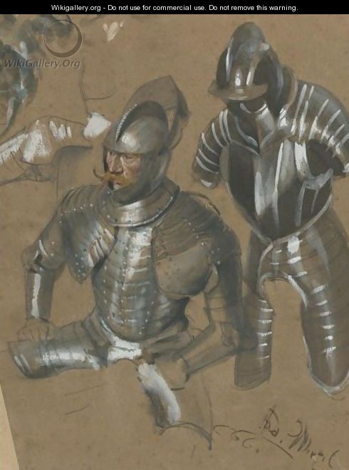 Study Of A Knight And Suit Of Armor - Adolph von Menzel