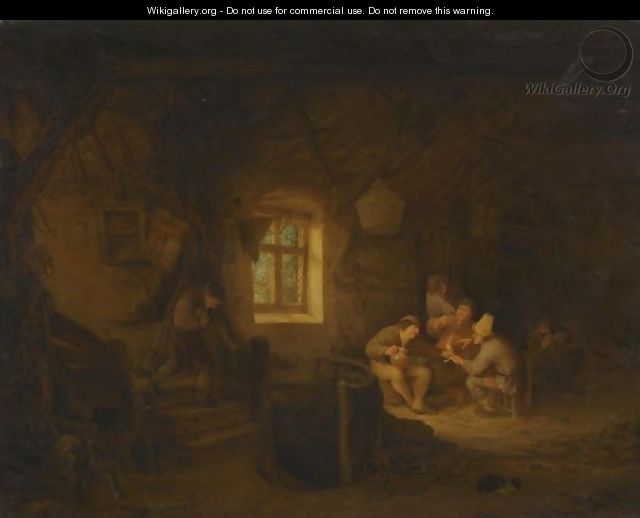 A Tavern Interior With Peasants Drinking Beneath A Window - Adriaen Jansz. Van Ostade