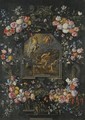 Garlands Of Flowers Surrounding A Stone Cartouche Inset With A Painting Depicting The Resurrection - Jan, the Younger Brueghel