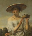 Girl Holding A Basket Of Plums - Caesar Van Everdingen