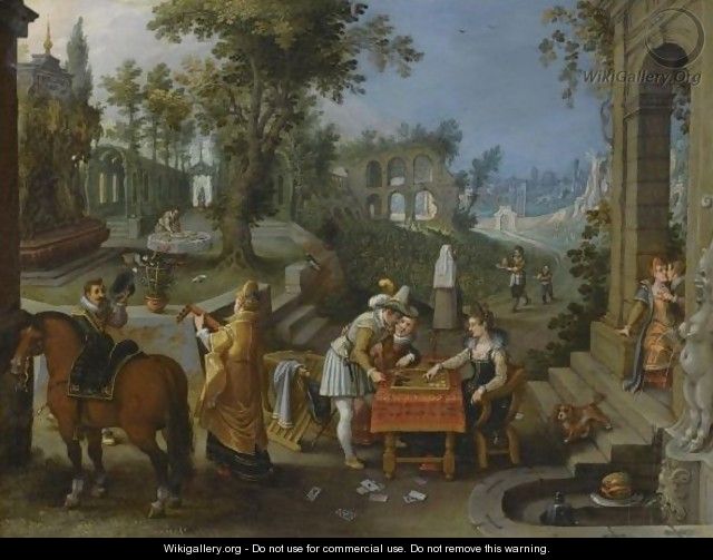 A Palace Garden With Elegant Figures Playing Backgammon - Sebastien Vrancx
