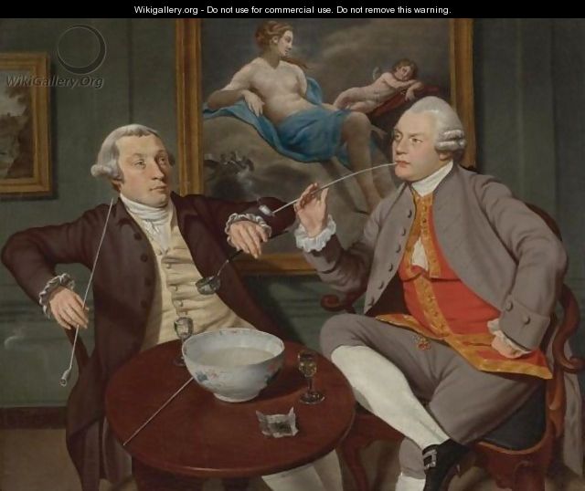 Two Gentlemen Smoking, Seated In An Interior - English School