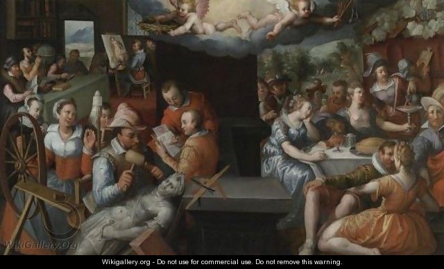 The Glorification Of Art And Diligence And The Punishment Of Gluttony And Earthly Pleasures - Jeremias van Winghen or Wingen