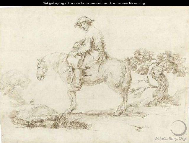 A Man On A Horse With A Gnarled Tree Beyond - Stefano della Bella