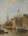 A View Of An Amsterdam Canal, Possibly The Nieuwezijds Voorburgwal, With The Nieuwe Lutherse Kerk And The Westertoren In The Distance - Cornelis Christiaan Dommelshuizen