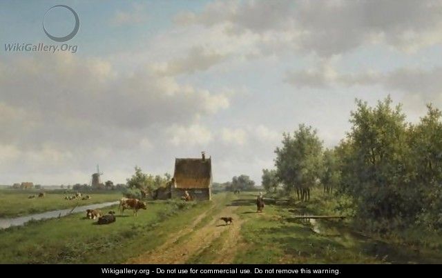 A Summer Landscape With Figures And Cattle - Willem Vester